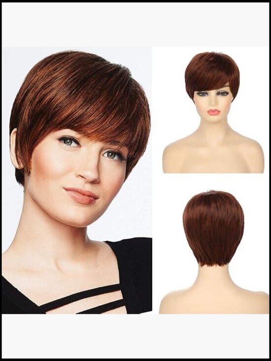 Short Auburn Wig with Bangs Synthetic Heat Resistant Breathable Wig Cap Included main image 5
